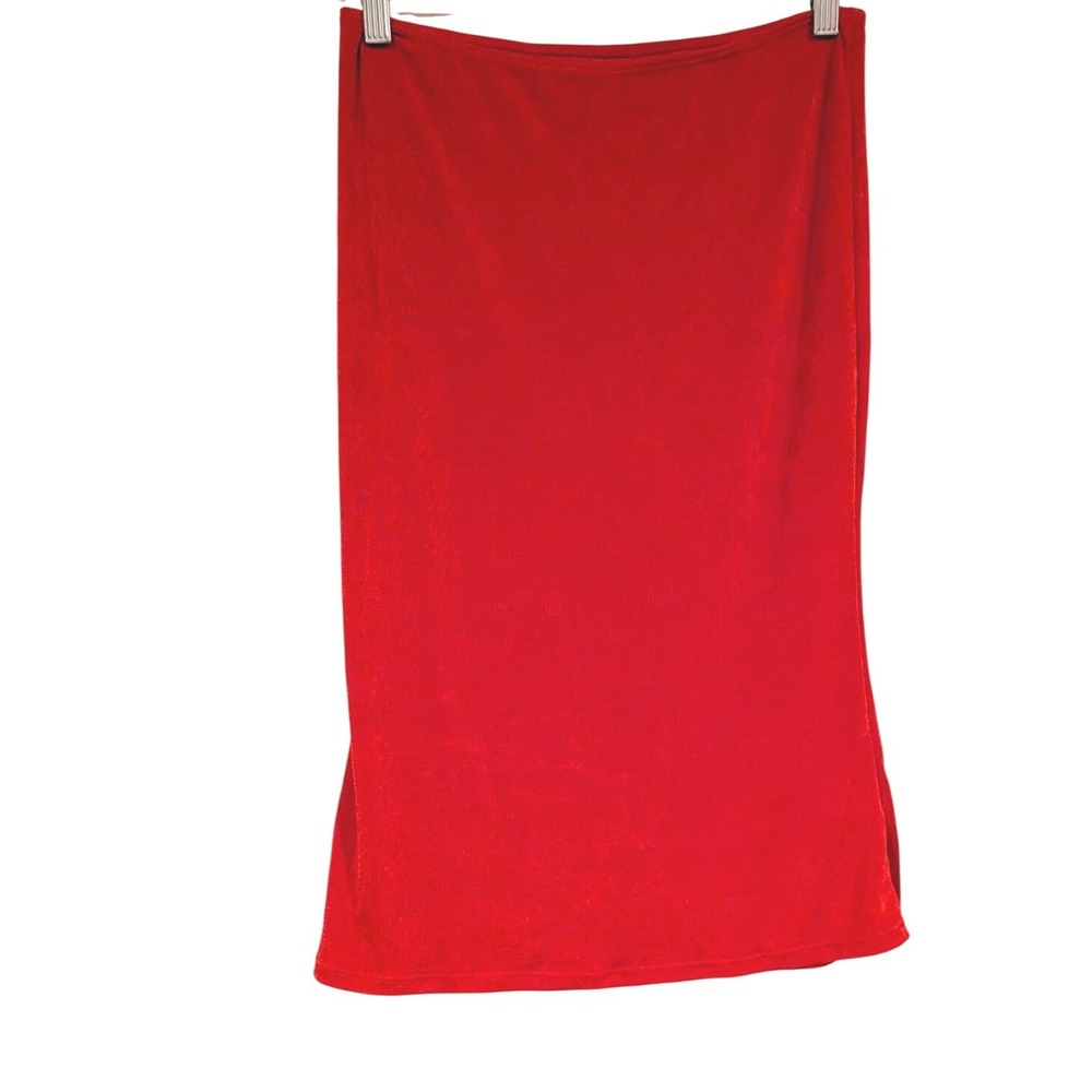 Guizio Midi Skirt Medium Red Shimmer Ribbed Bodycon Minimalist Party Night Out